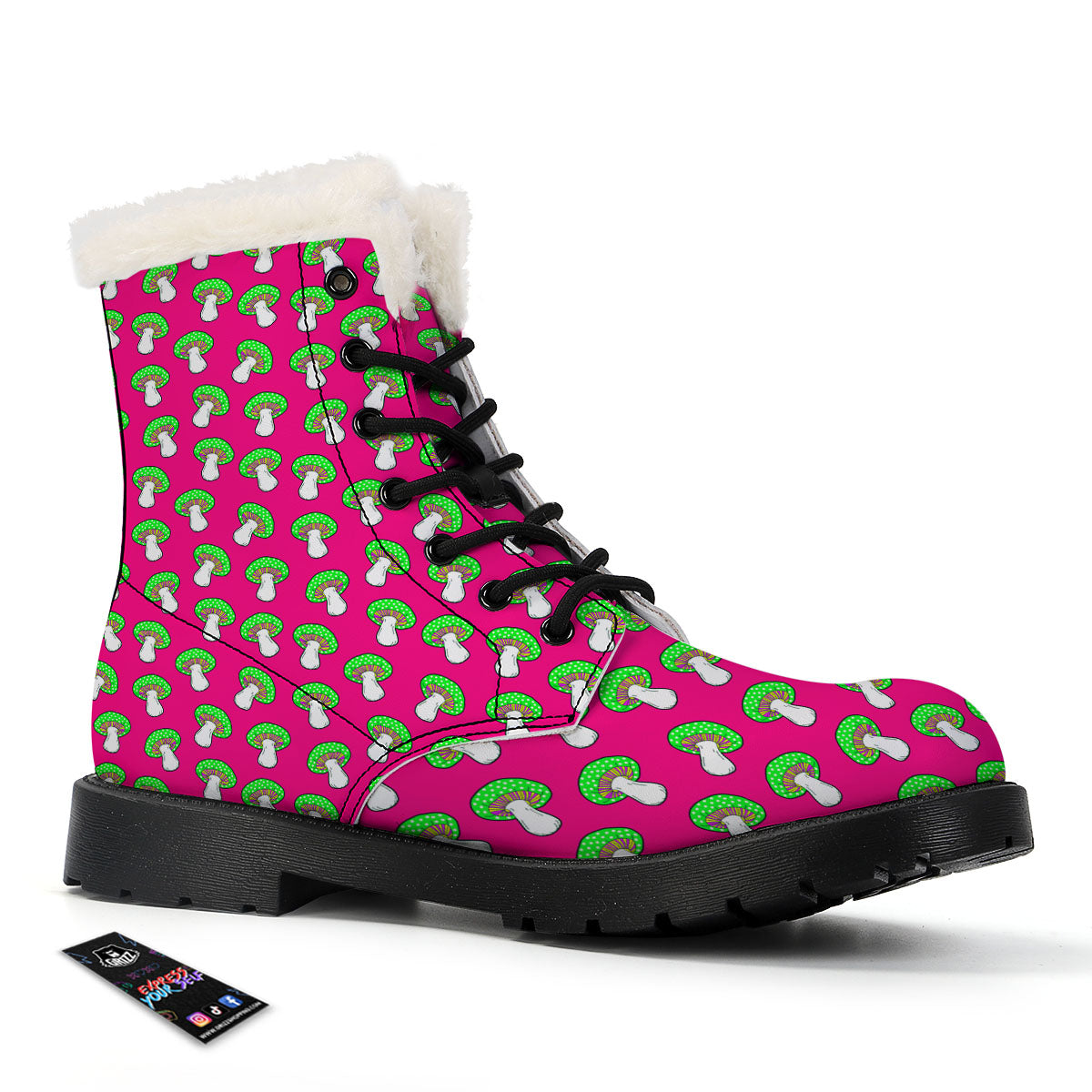 Hot Pink Crazy Mushroom Print Pattern Winter Boots-grizzshop