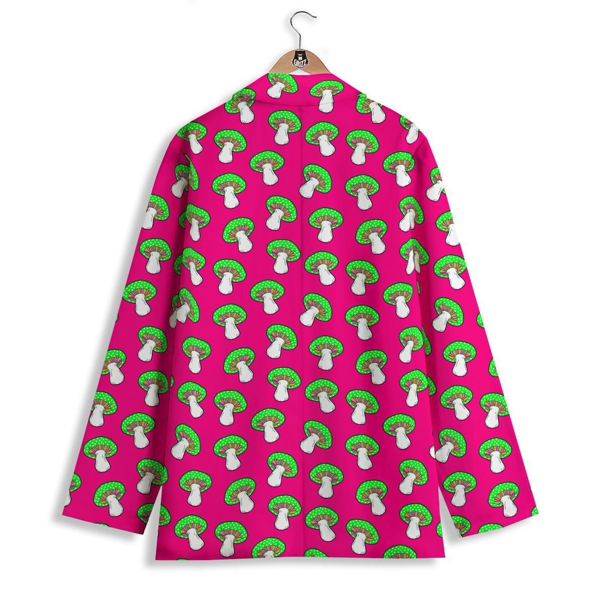 Hot Pink Crazy Mushroom Print Pattern Women's Blazer-grizzshop
