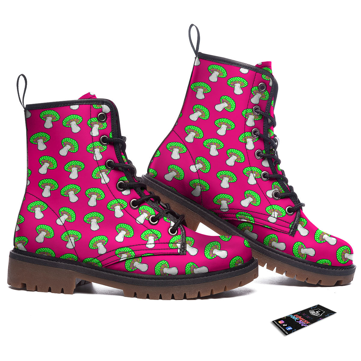 Hot Pink Crazy Mushroom Print Pattern Work Boots-grizzshop