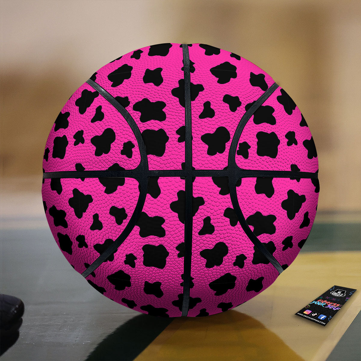 Hot Pink And Black Cow Print Basketball