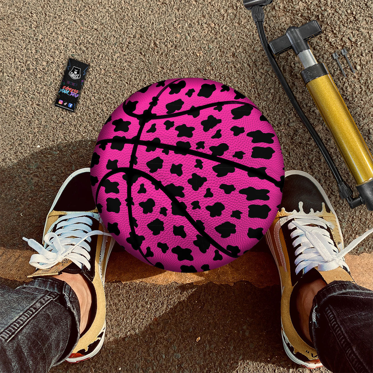 Hot Pink And Black Cow Print Basketball