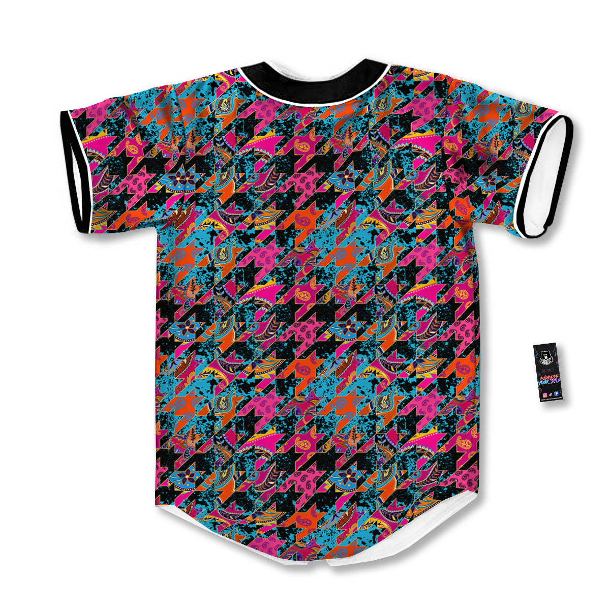 Houndstooth Abstract And Paisley Print Pattern Baseball Jersey-grizzshop