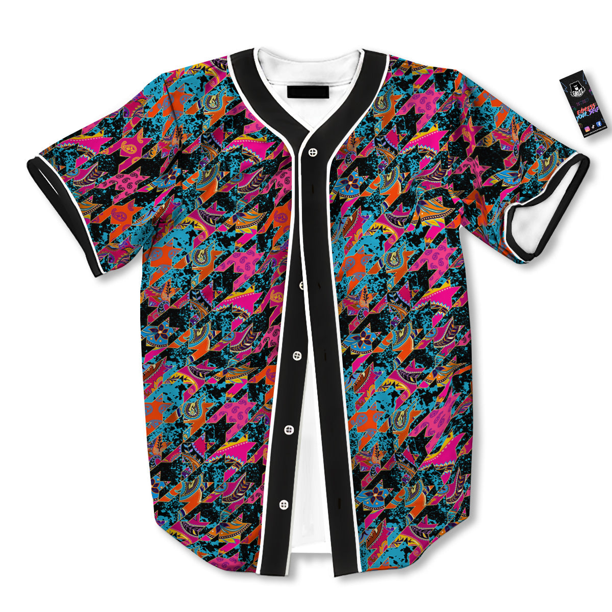 Houndstooth Abstract And Paisley Print Pattern Baseball Jersey-grizzshop
