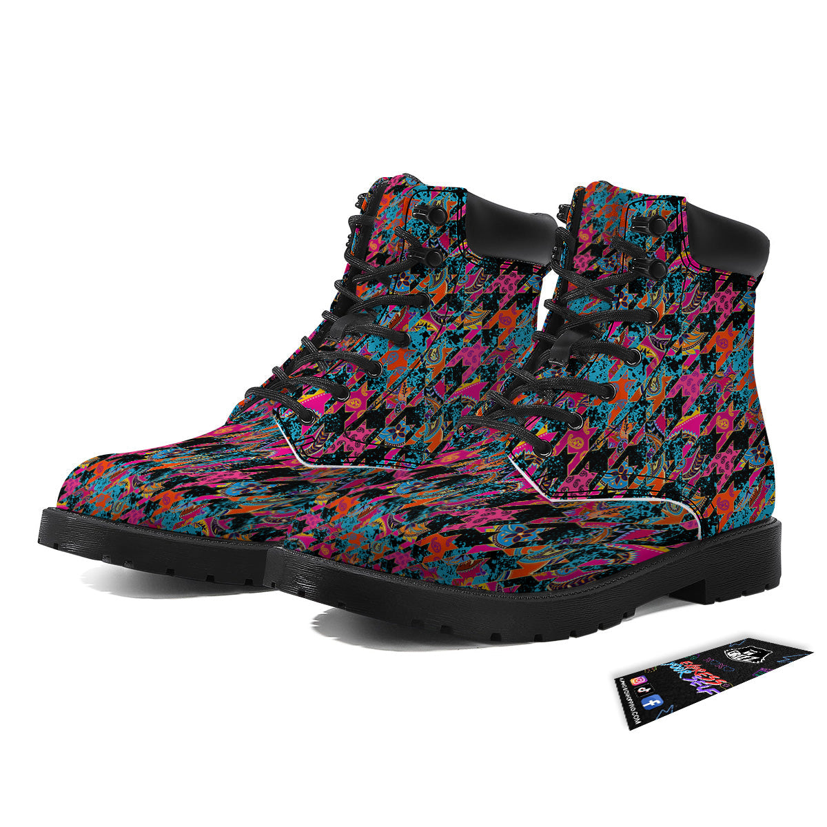Houndstooth Abstract And Paisley Print Pattern Boots-grizzshop