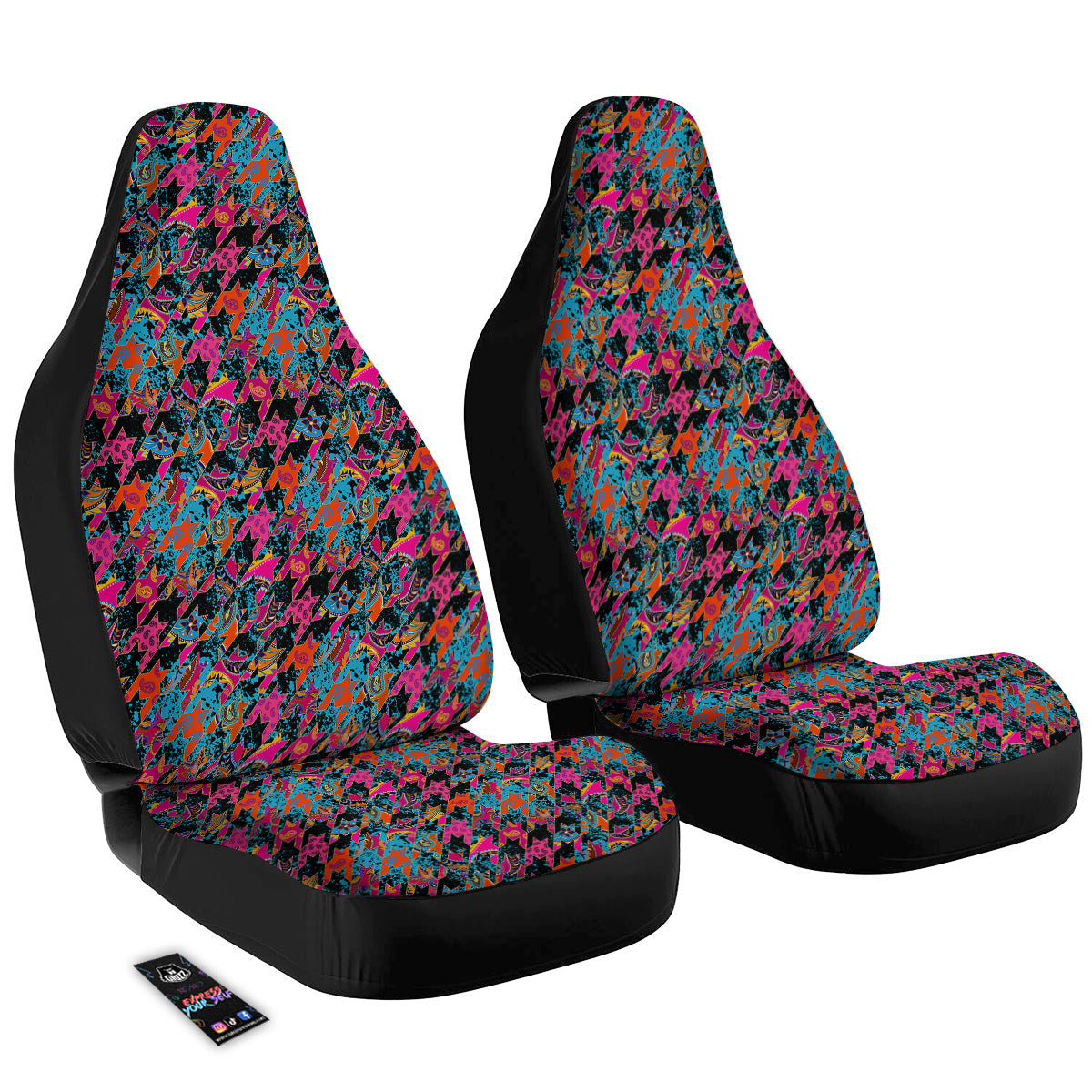 Houndstooth Abstract And Paisley Print Pattern Car Seat Covers-grizzshop