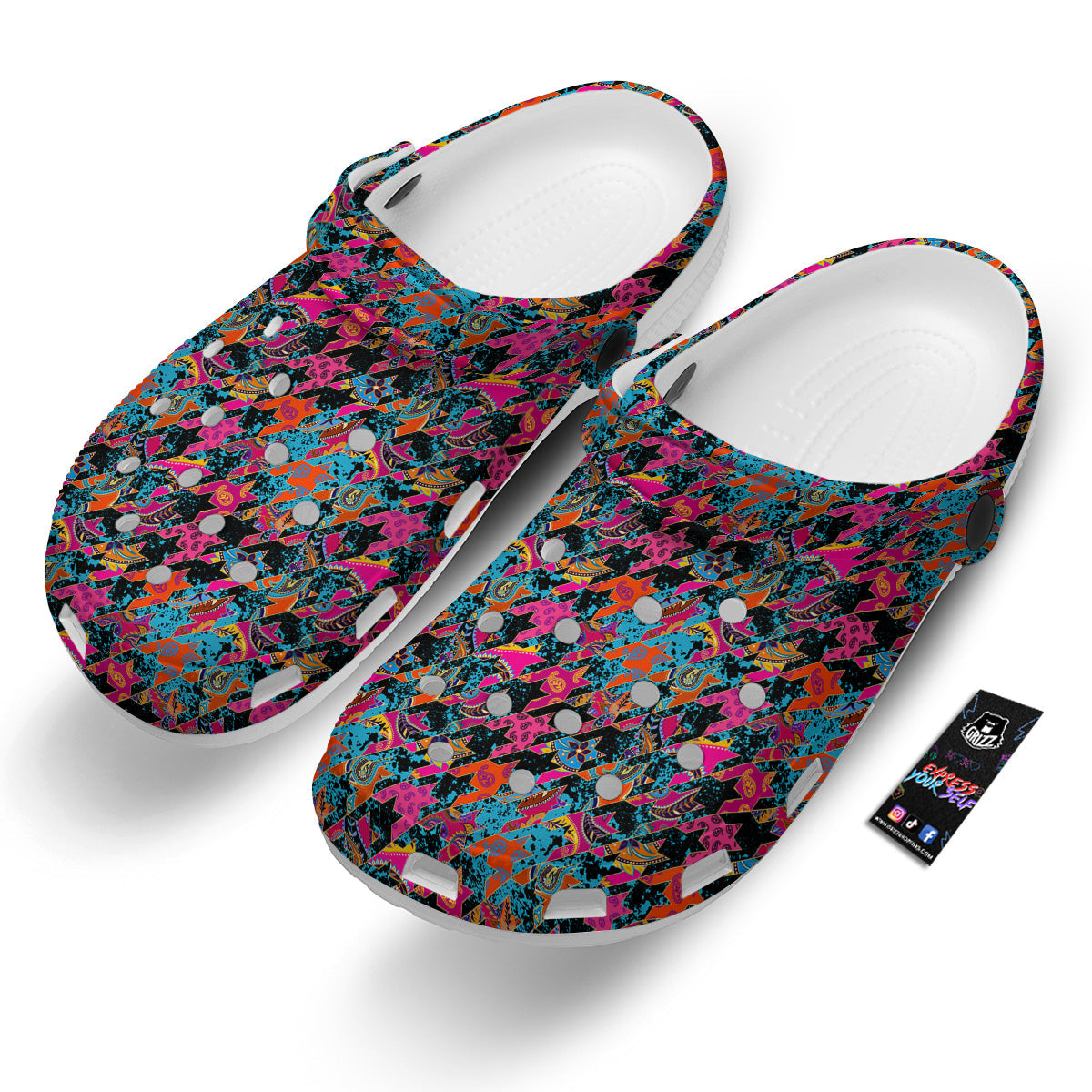 Houndstooth Abstract And Paisley Print Pattern Clog-grizzshop