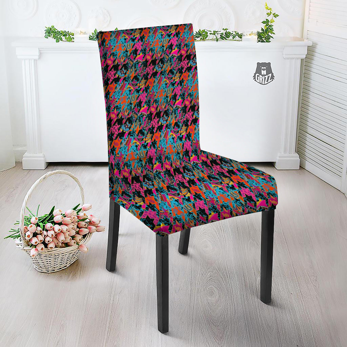 Houndstooth Abstract And Paisley Print Pattern Dining Chair Slipcover-grizzshop