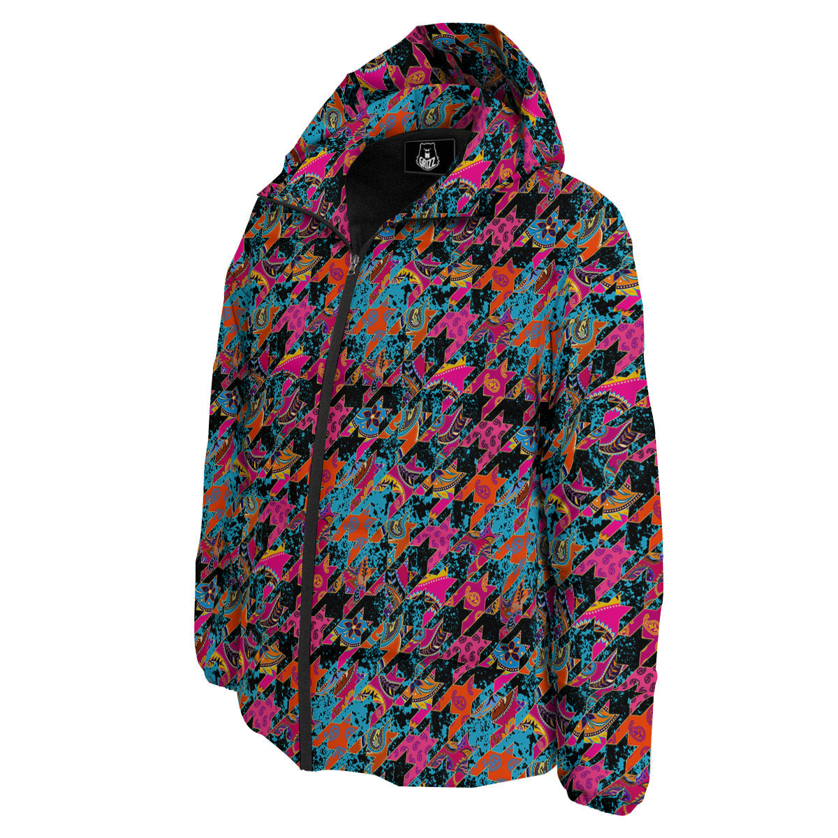 Houndstooth Abstract And Paisley Print Pattern Down Jacket-grizzshop
