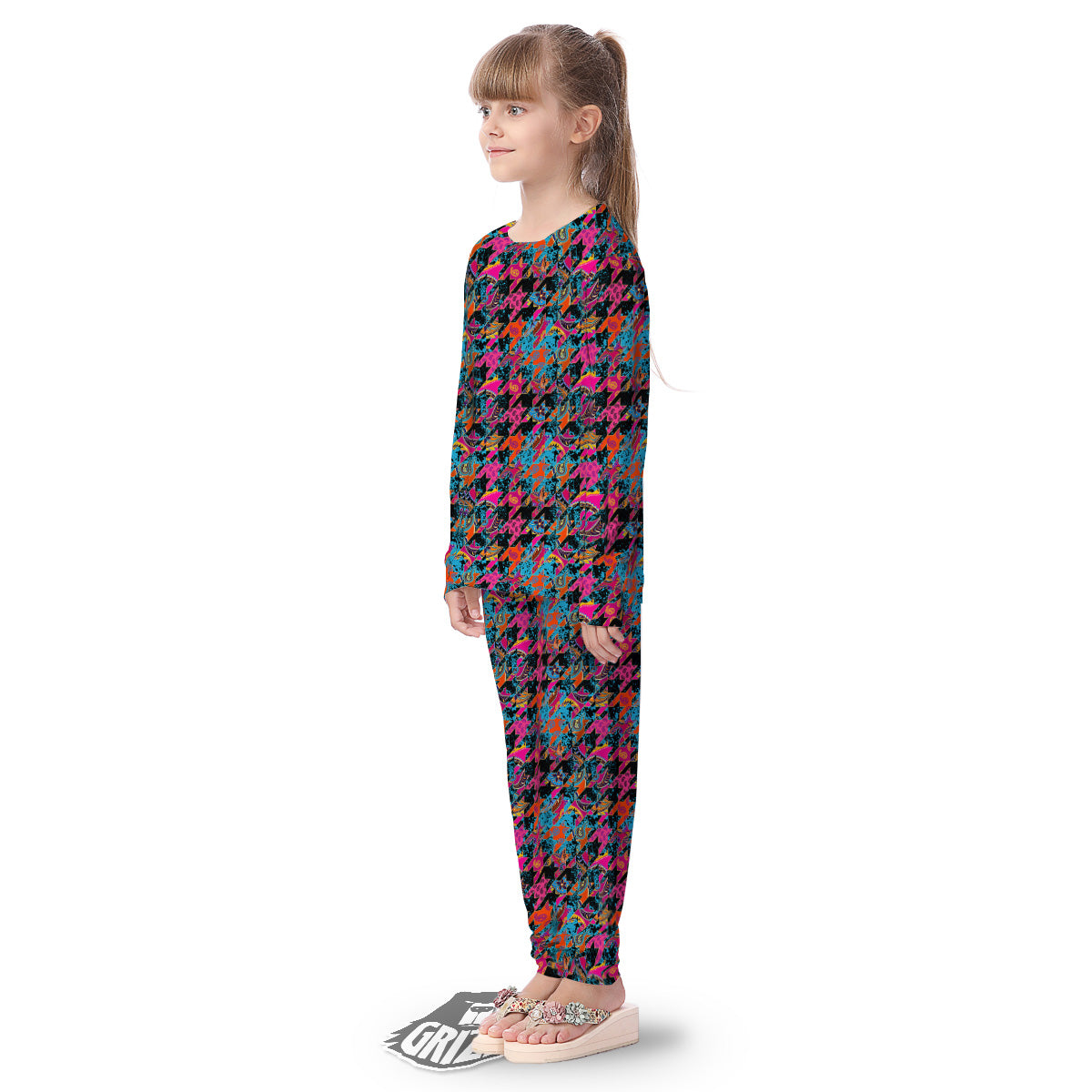 Houndstooth Abstract And Paisley Print Pattern Kid's Pajamas-grizzshop