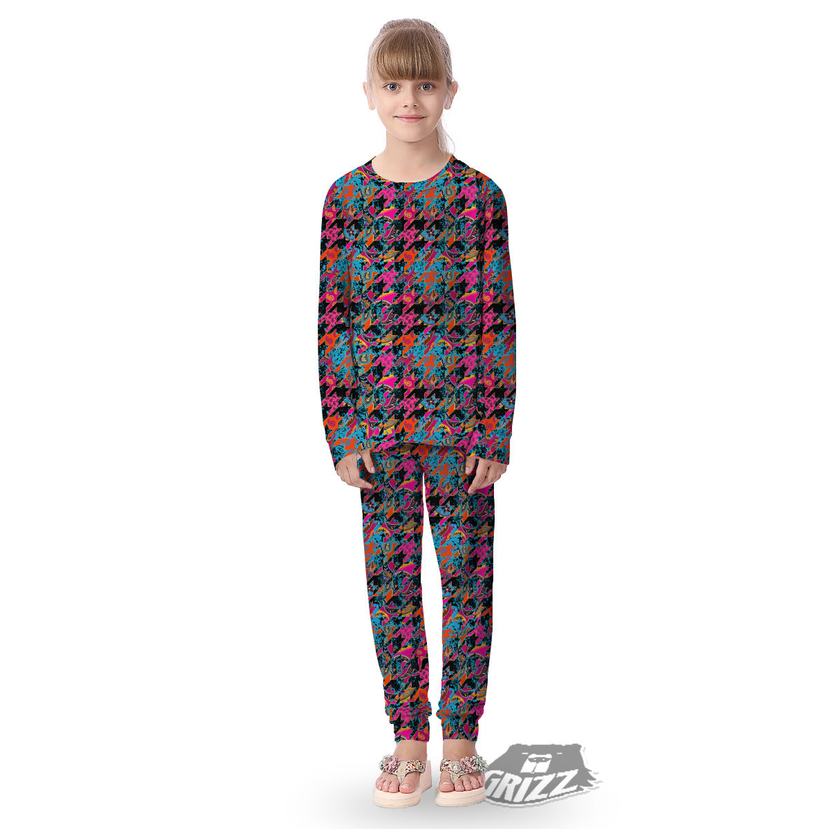 Houndstooth Abstract And Paisley Print Pattern Kid's Pajamas-grizzshop