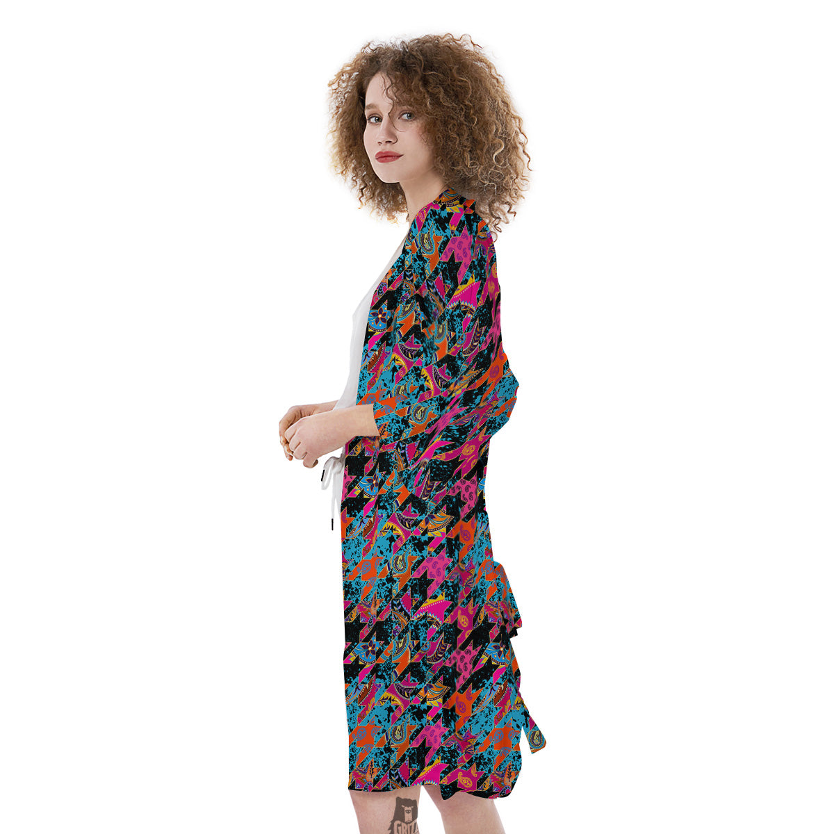Houndstooth Abstract And Paisley Print Pattern Kimono-grizzshop