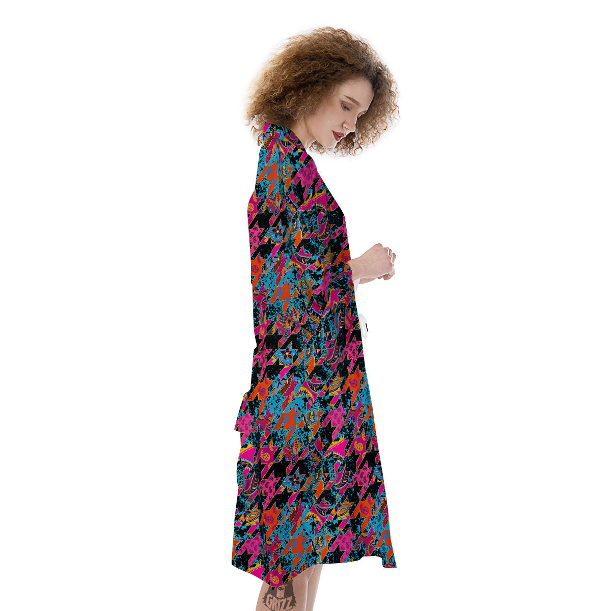 Houndstooth Abstract And Paisley Print Pattern Kimono-grizzshop