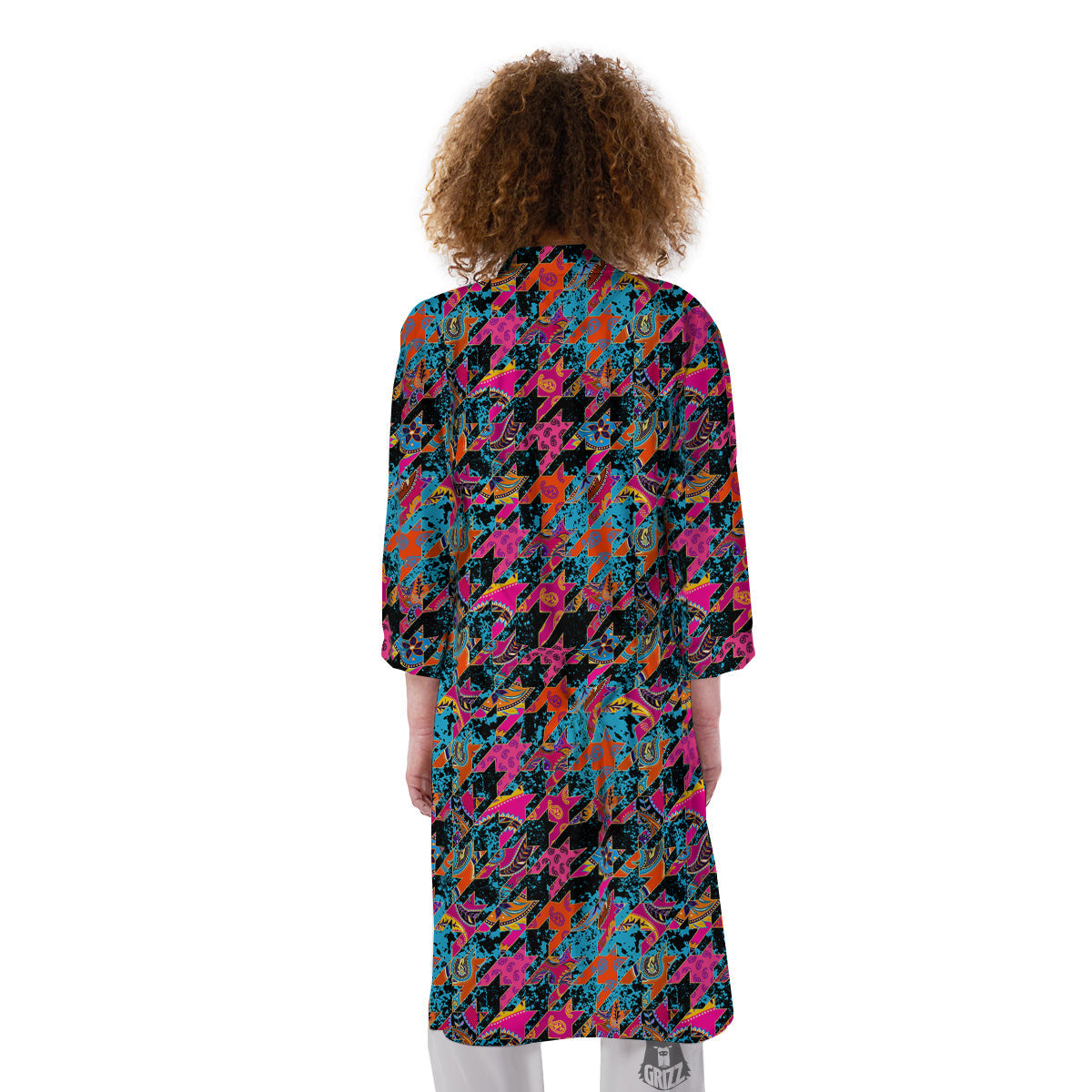 Houndstooth Abstract And Paisley Print Pattern Kimono-grizzshop