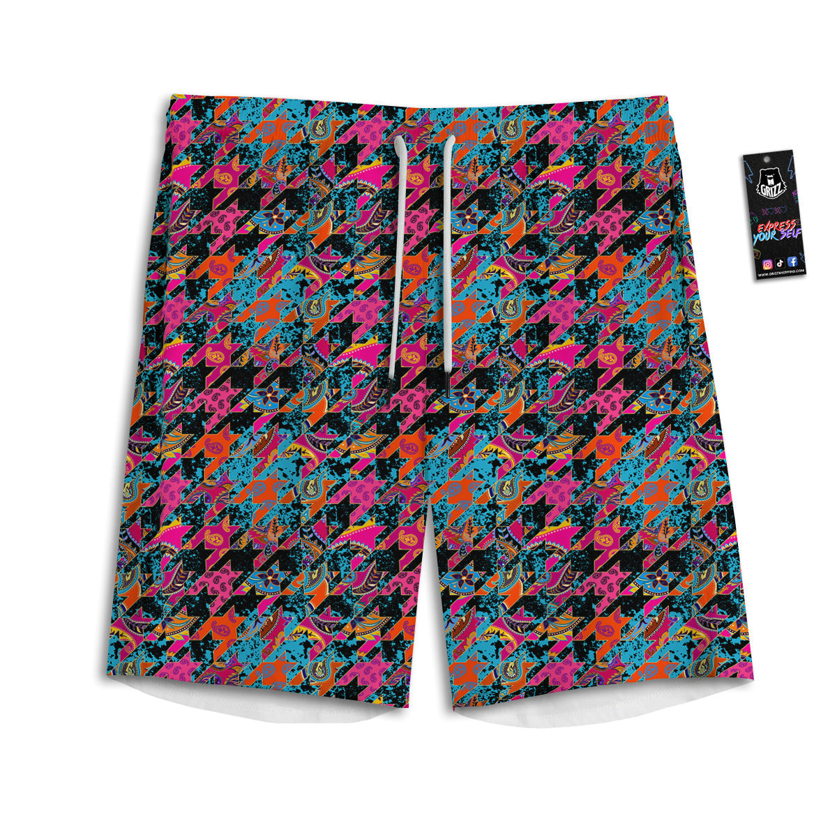 Houndstooth Abstract And Paisley Print Pattern Men's Athletic Shorts
