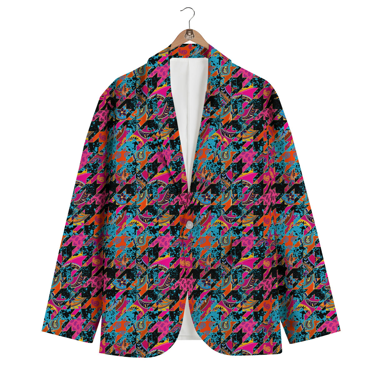 Houndstooth Abstract And Paisley Print Pattern Men's Blazer-grizzshop