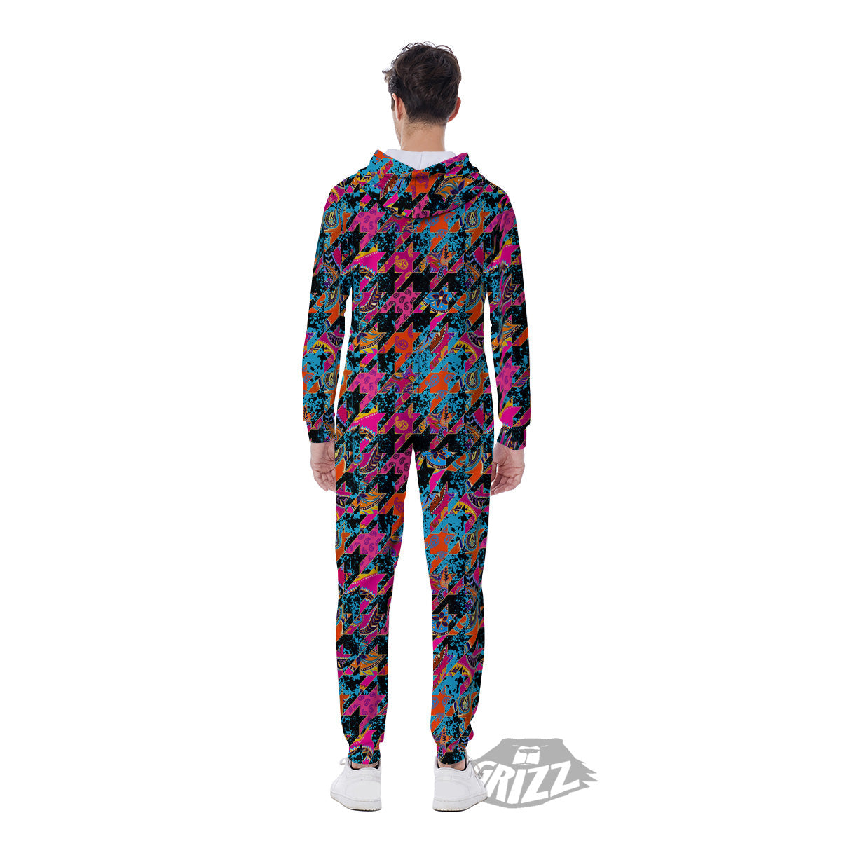 Houndstooth Abstract And Paisley Print Pattern Men's Jumpsuit-grizzshop