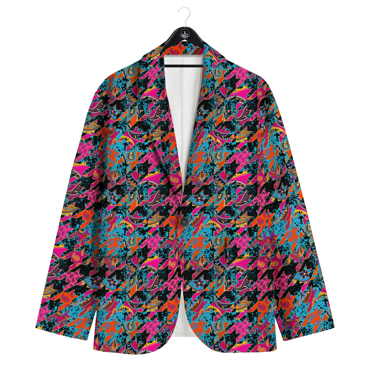 Houndstooth Abstract And Paisley Print Pattern Men's Sport Coat-grizzshop