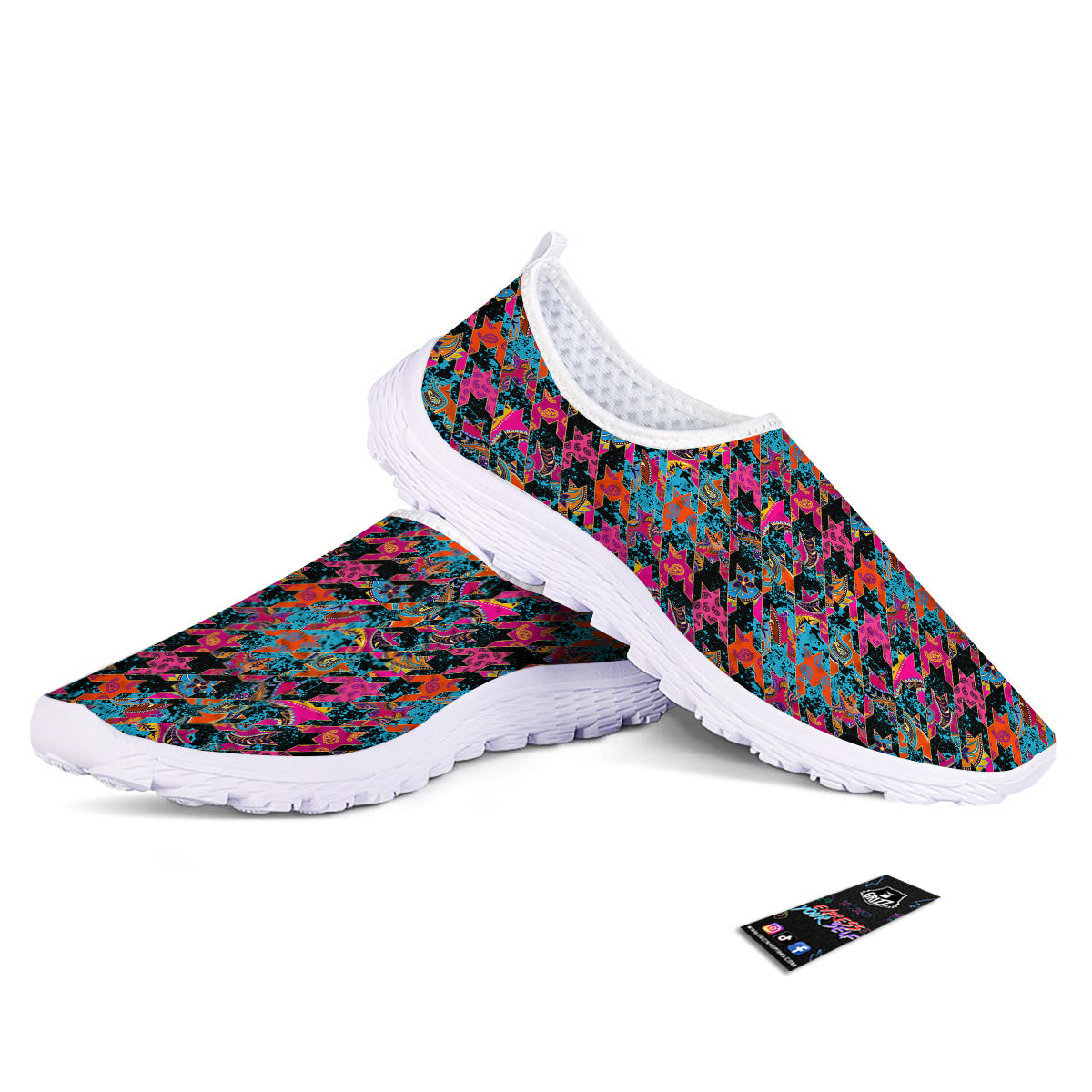 Houndstooth Abstract And Paisley Print Pattern Nurse Shoes-grizzshop