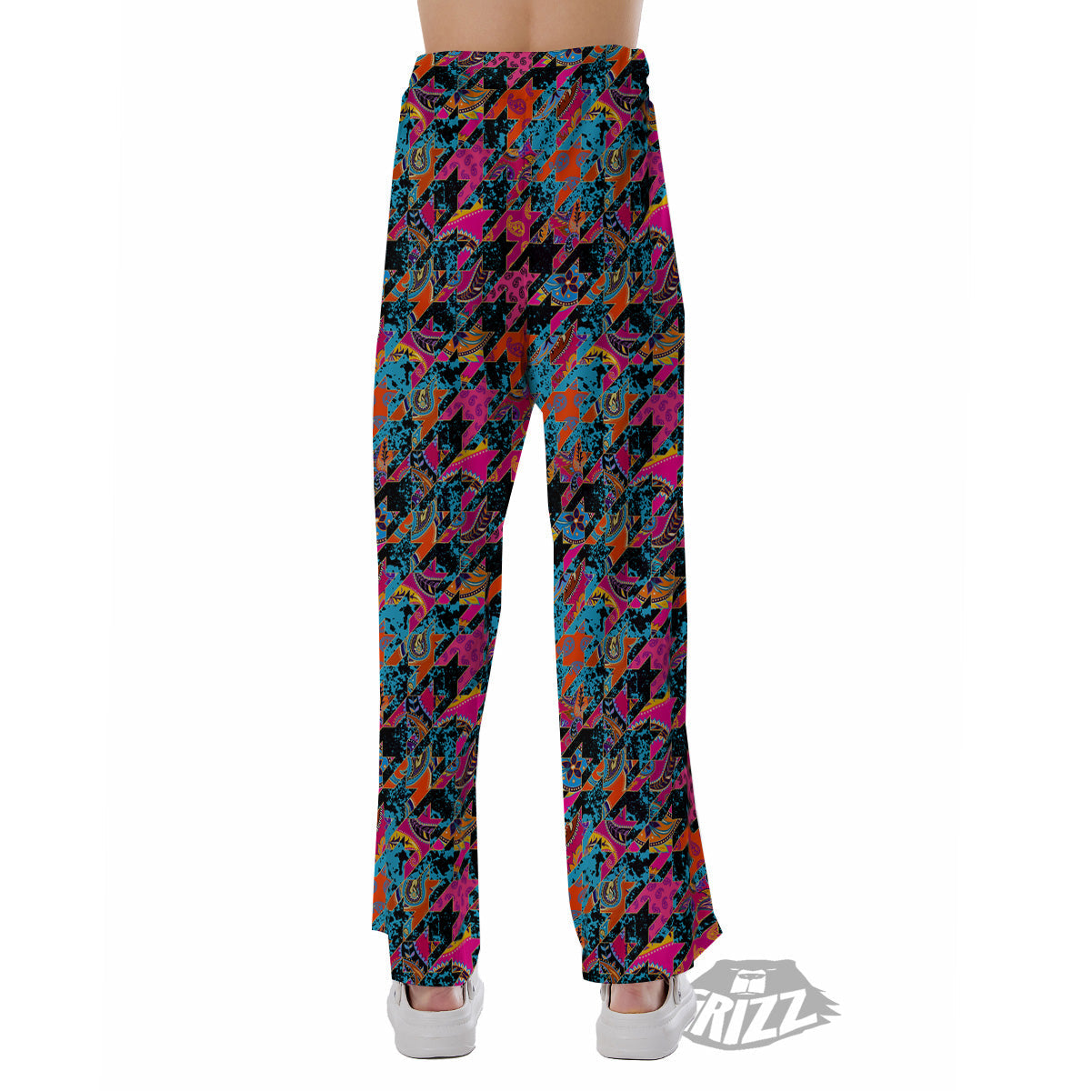 Houndstooth Abstract And Paisley Print Pattern Pajama Pants-grizzshop