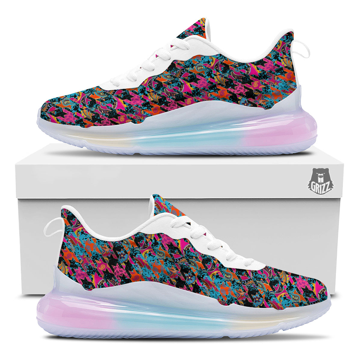 Houndstooth Abstract And Paisley Print Pattern Running Sneakers-grizzshop
