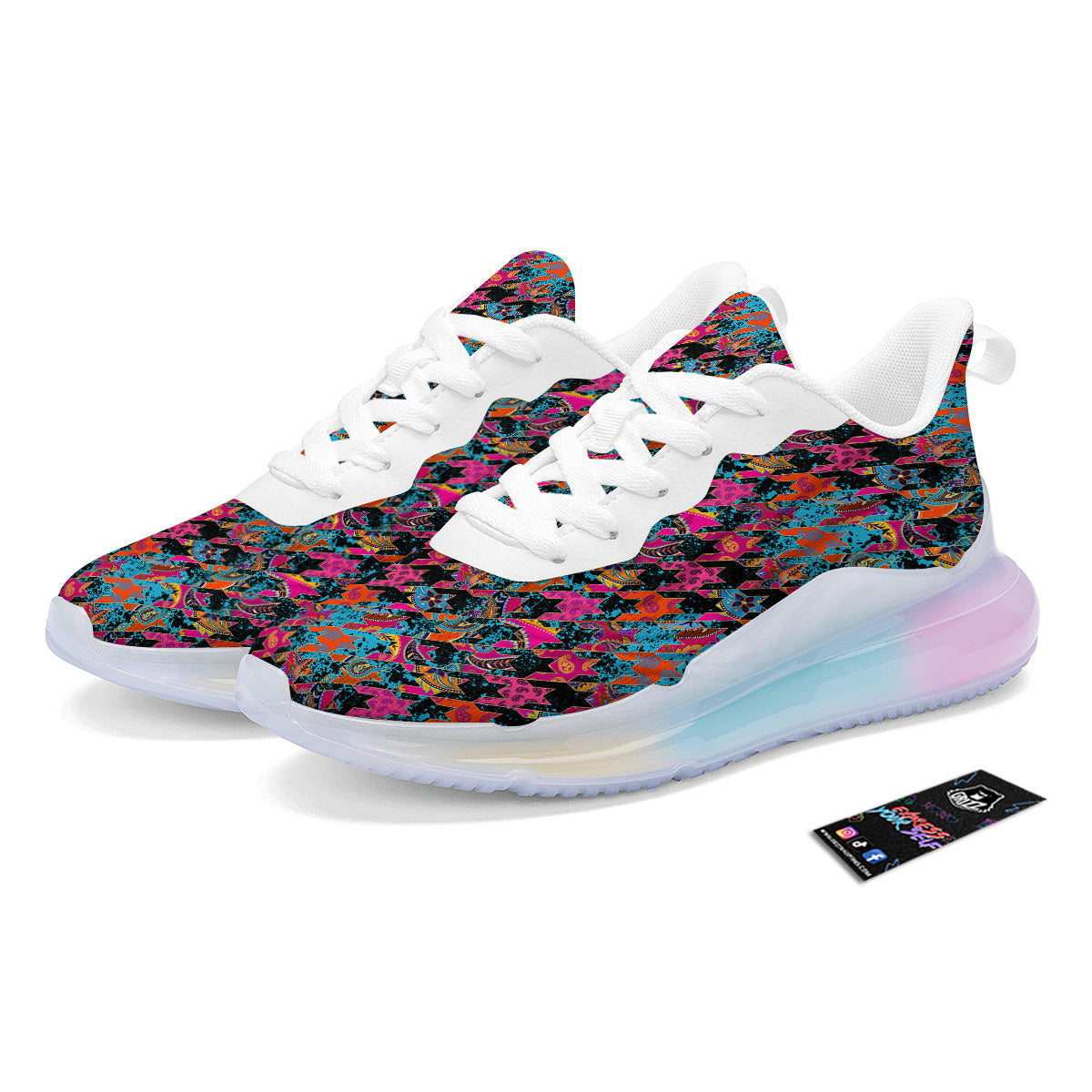 Houndstooth Abstract And Paisley Print Pattern Running Sneakers-grizzshop