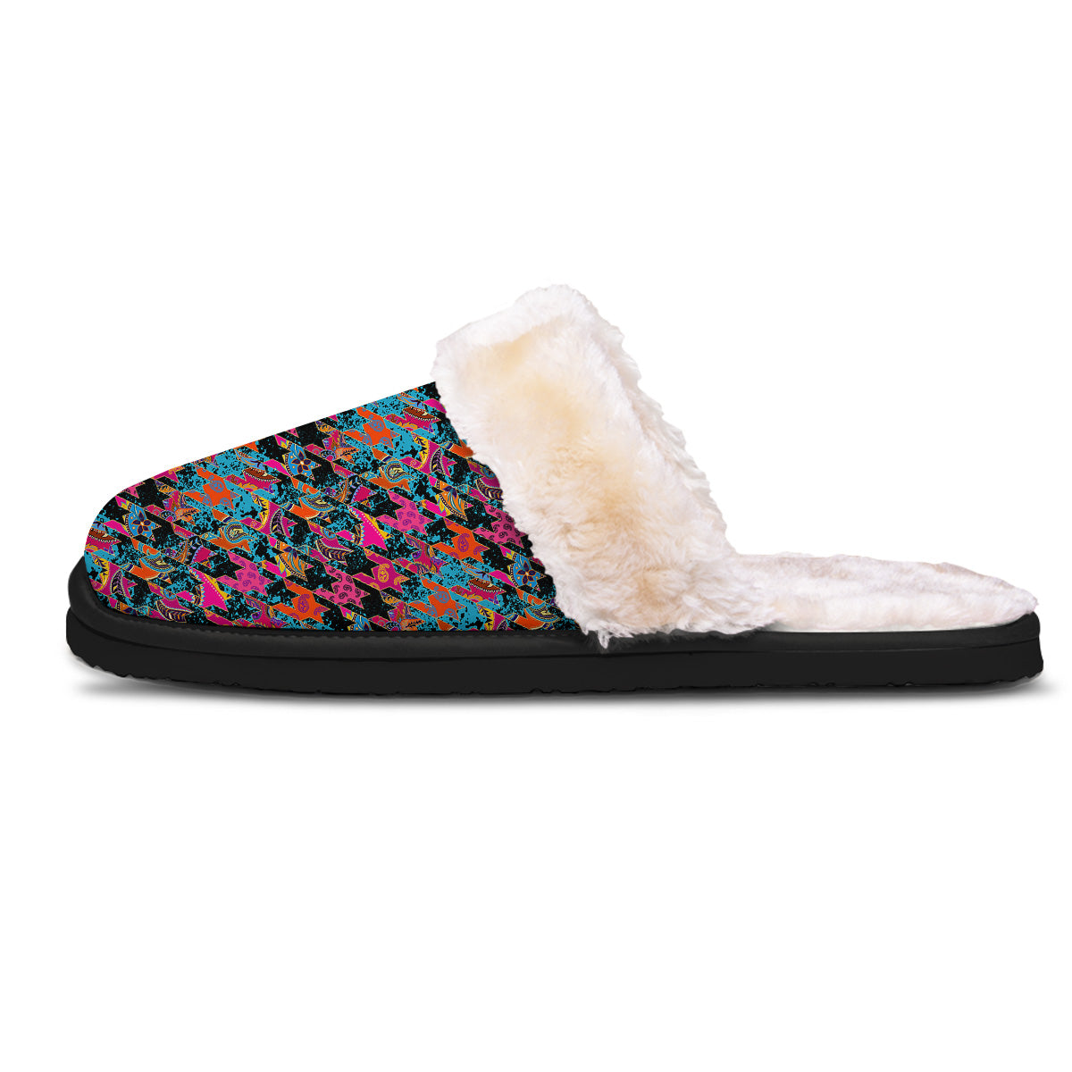 Houndstooth Abstract And Paisley Print Pattern Slippers-grizzshop
