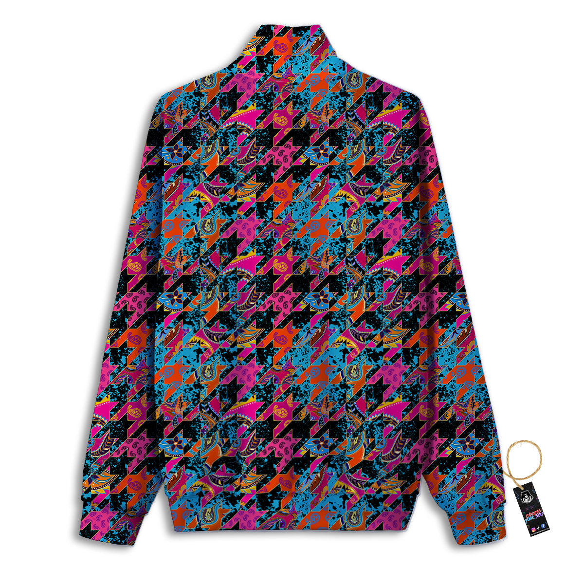 Houndstooth Abstract And Paisley Print Pattern Track Jacket-grizzshop