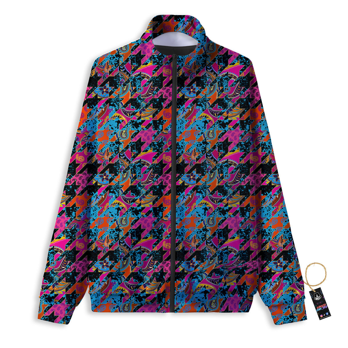 Houndstooth Abstract And Paisley Print Pattern Track Jacket-grizzshop