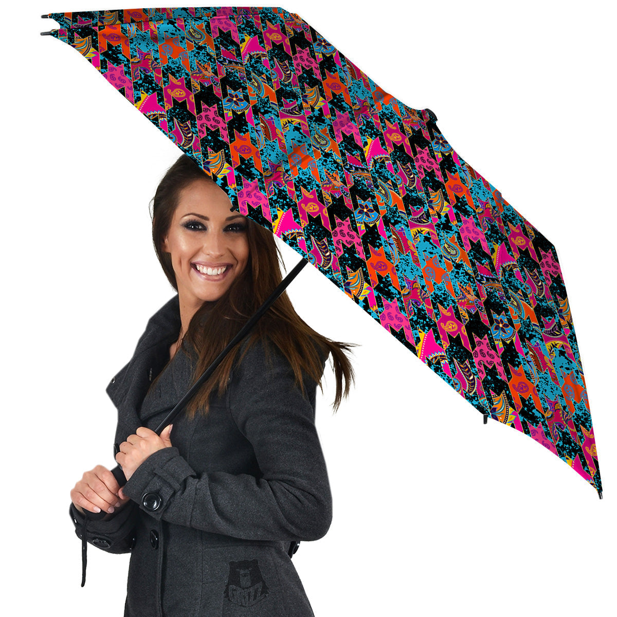 Houndstooth Abstract And Paisley Print Pattern Umbrella-grizzshop