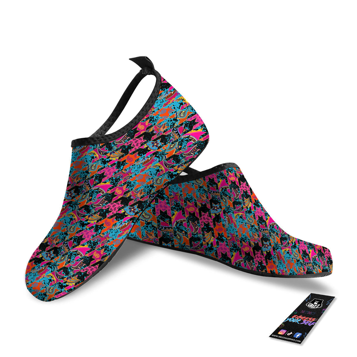 Houndstooth Abstract And Paisley Print Pattern Water Shoes-grizzshop