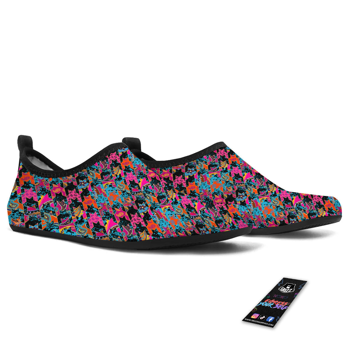 Houndstooth Abstract And Paisley Print Pattern Water Shoes-grizzshop