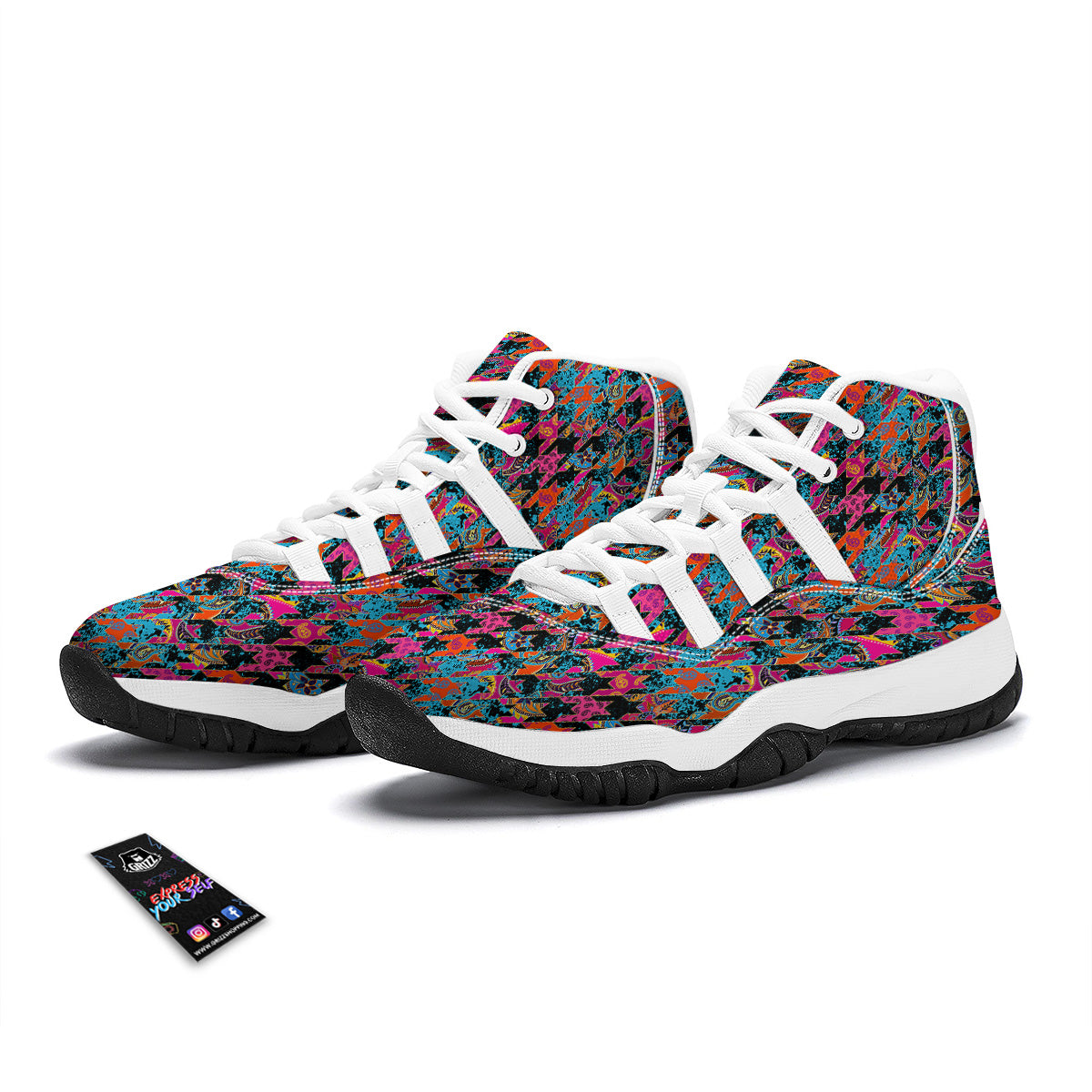 Houndstooth Abstract And Paisley Print Pattern White Bball Shoes-grizzshop