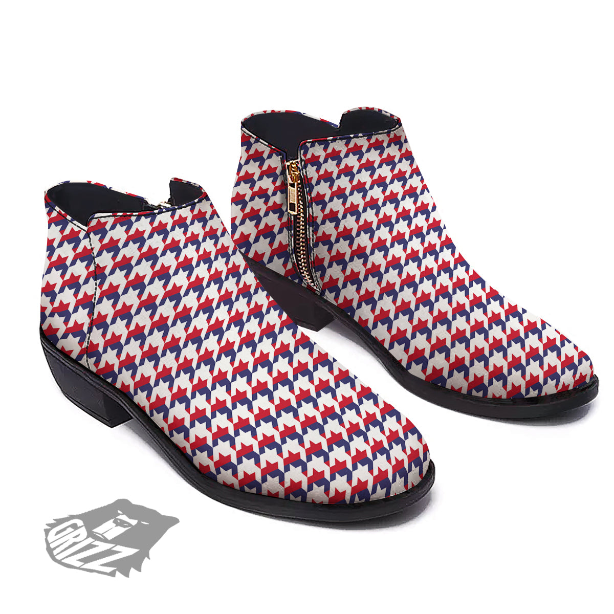Houndstooth American Print Pattern Ankle Boots-grizzshop