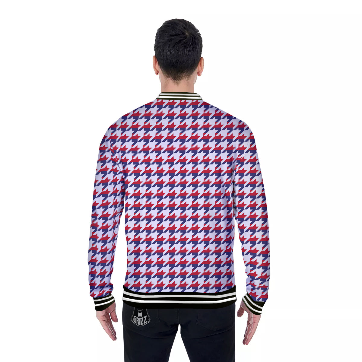Houndstooth American Print Pattern Baseball Jacket-grizzshop