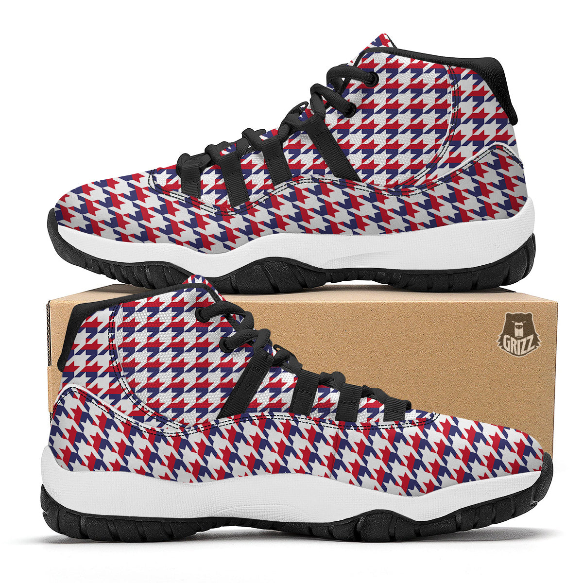 Houndstooth American Print Pattern Black Bball Shoes-grizzshop