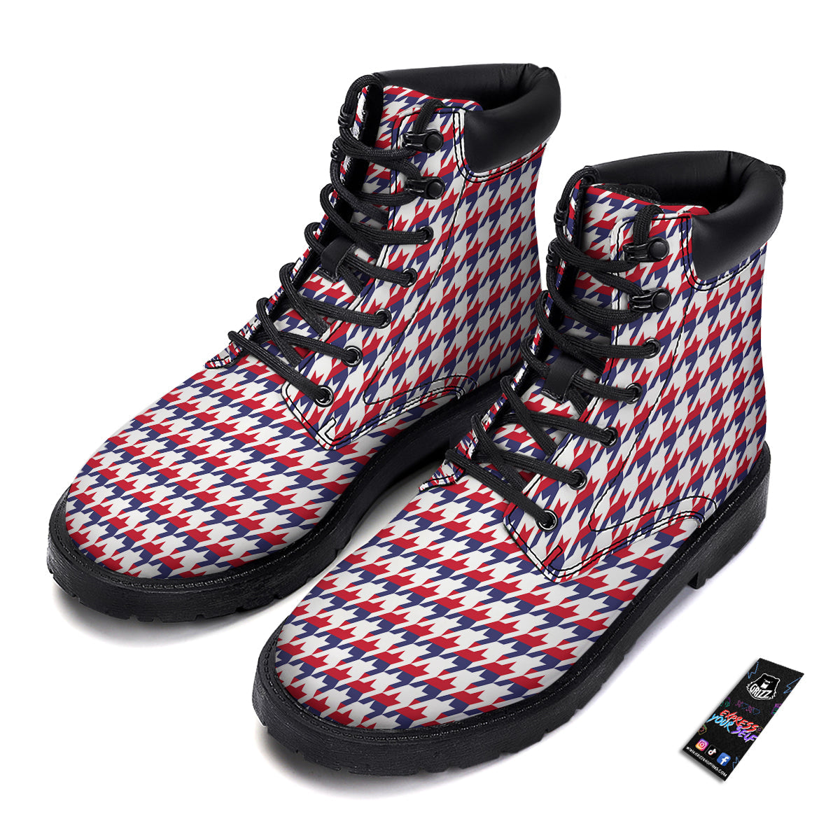 Houndstooth American Print Pattern Boots-grizzshop