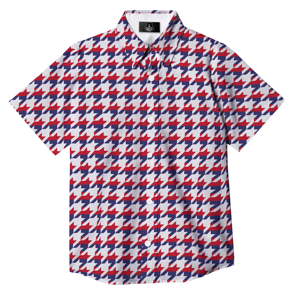 Houndstooth American Print Pattern Button Up Shirt-grizzshop
