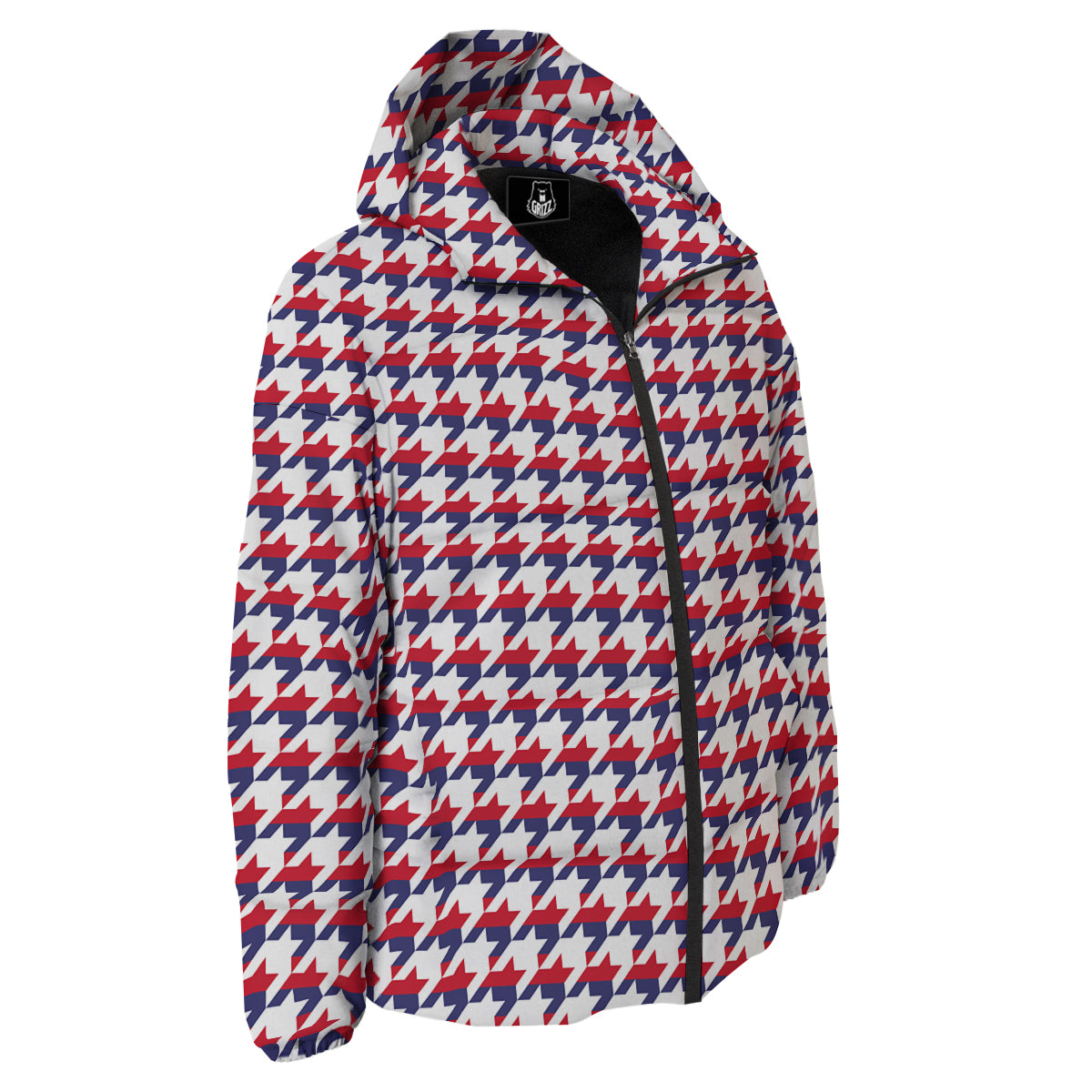 Houndstooth American Print Pattern Down Jacket-grizzshop
