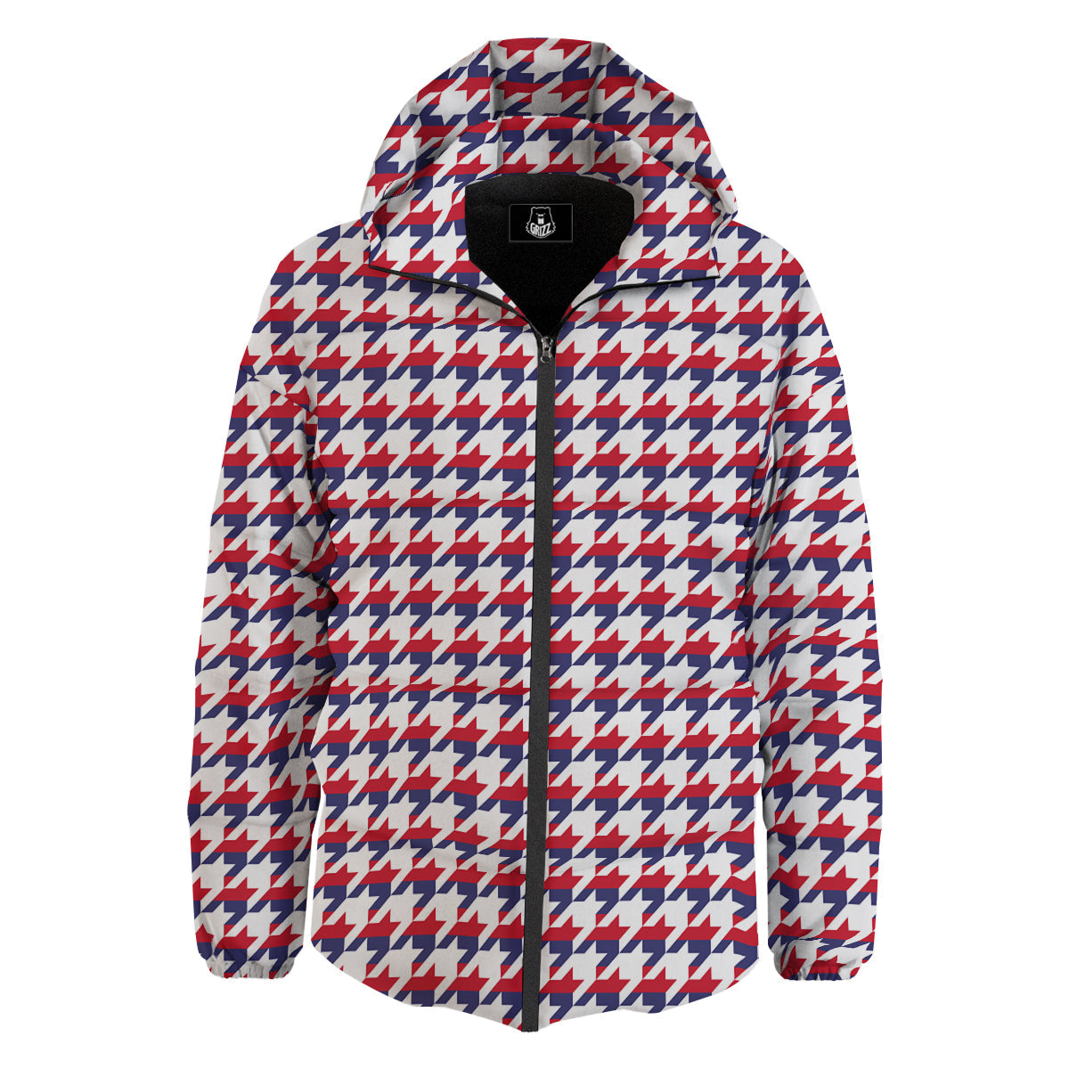 Houndstooth American Print Pattern Down Jacket-grizzshop
