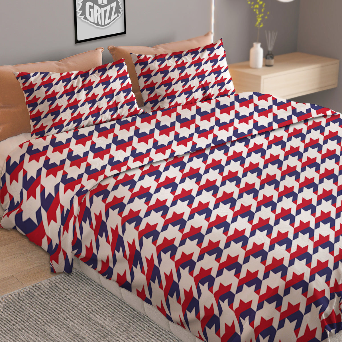 Houndstooth American Print Pattern Duvet Cover Bedding Set