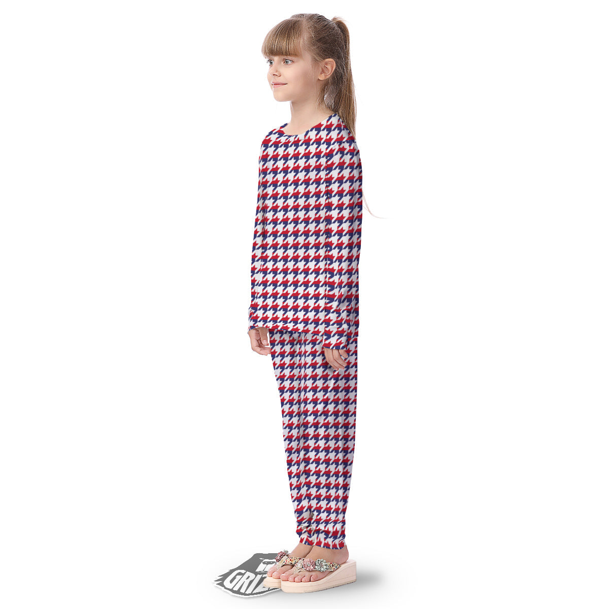 Houndstooth American Print Pattern Kid's Pajamas-grizzshop