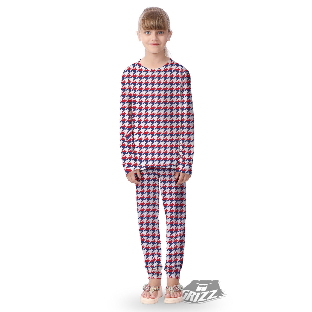 Houndstooth American Print Pattern Kid's Pajamas-grizzshop