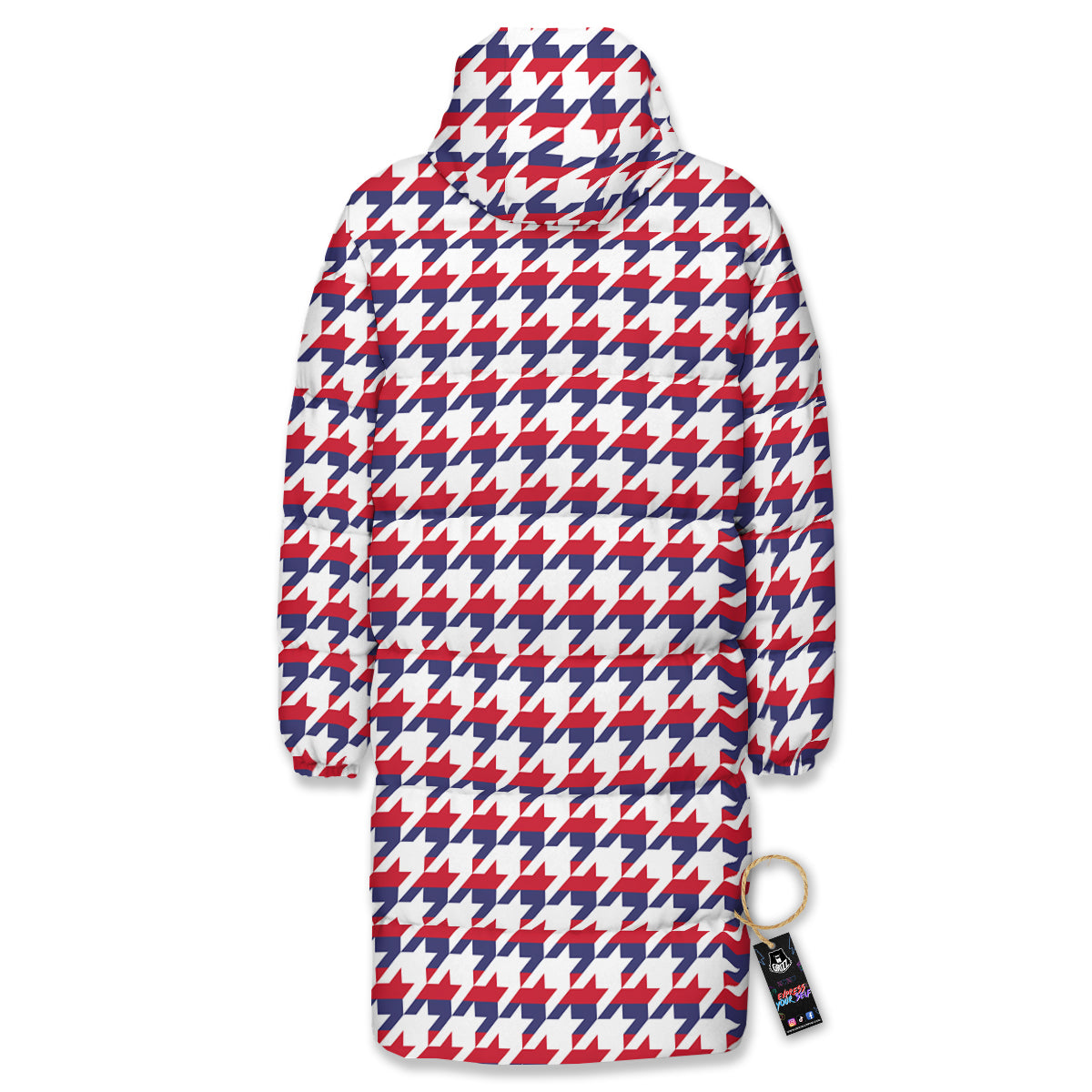 Houndstooth American Print Pattern Long Down Jacket-grizzshop