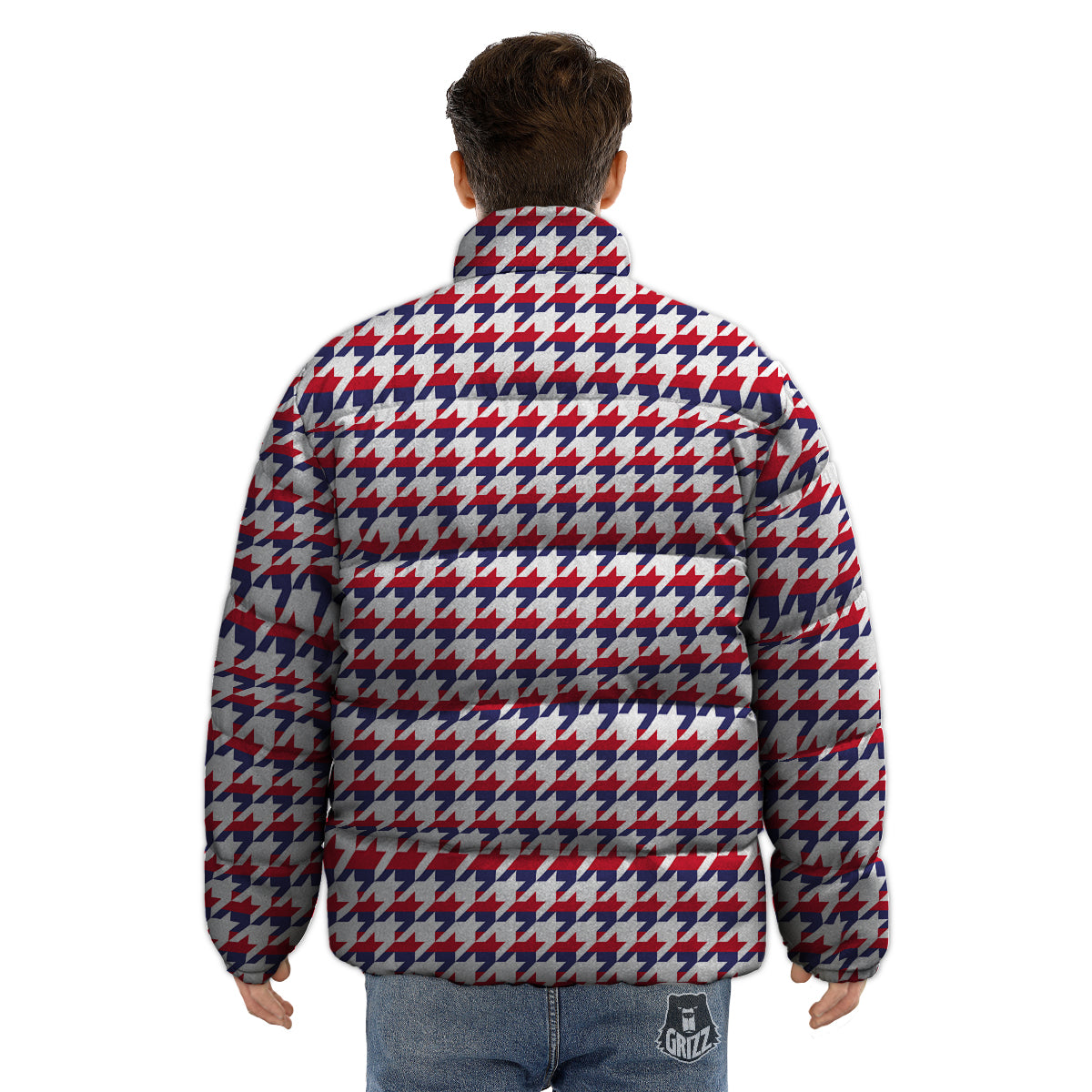 Houndstooth American Print Pattern Puffer Jacket-grizzshop