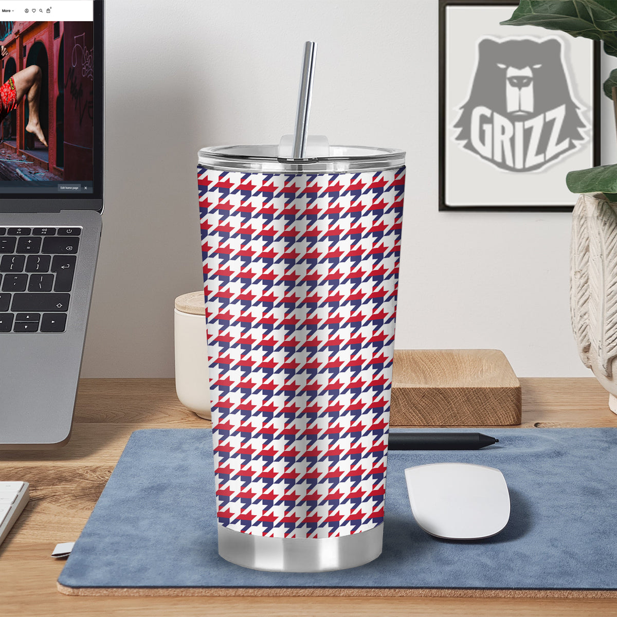 Houndstooth American Print Pattern Tumbler-grizzshop