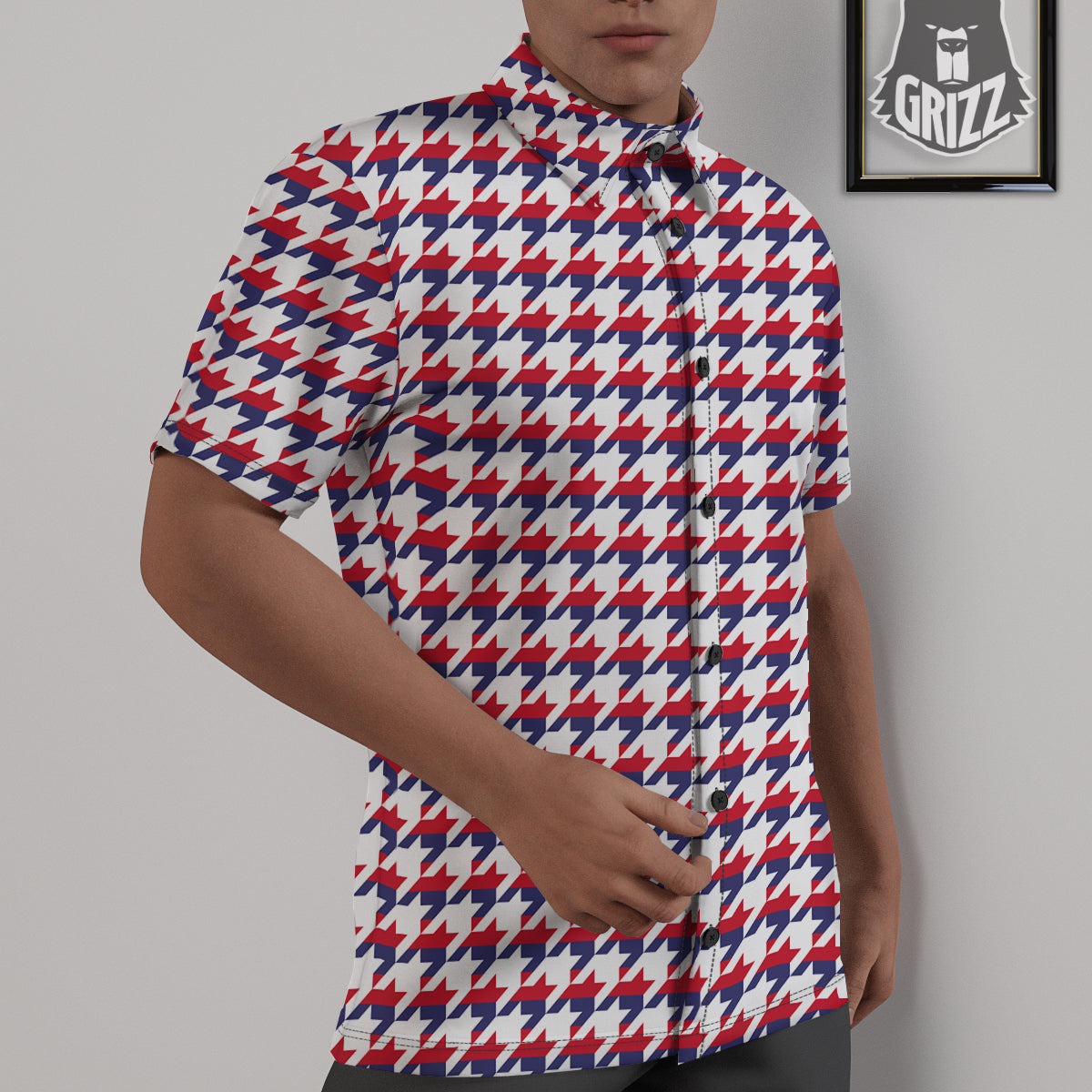 Houndstooth American Print Pattern Untucked Shirts-grizzshop