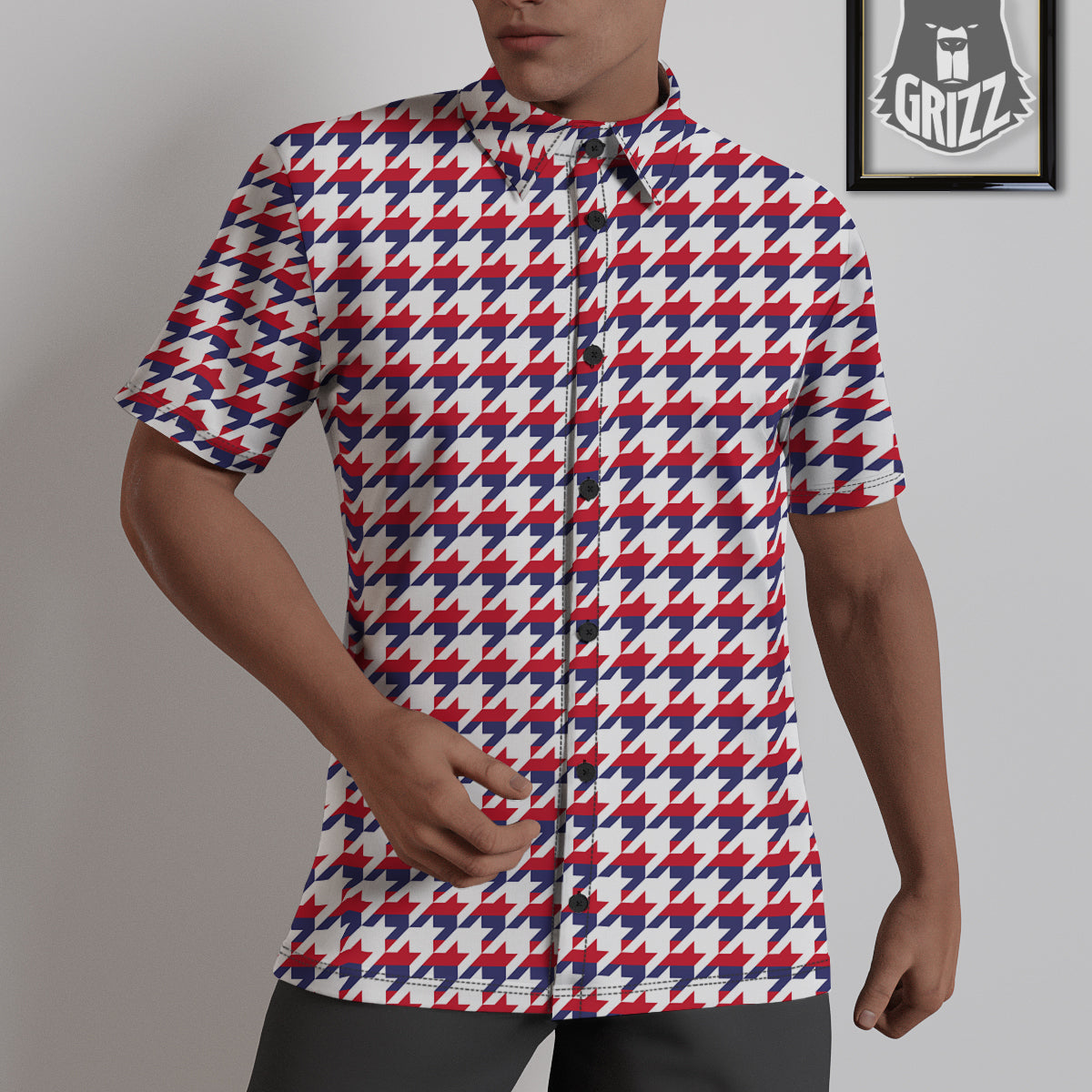 Houndstooth American Print Pattern Untucked Shirts-grizzshop