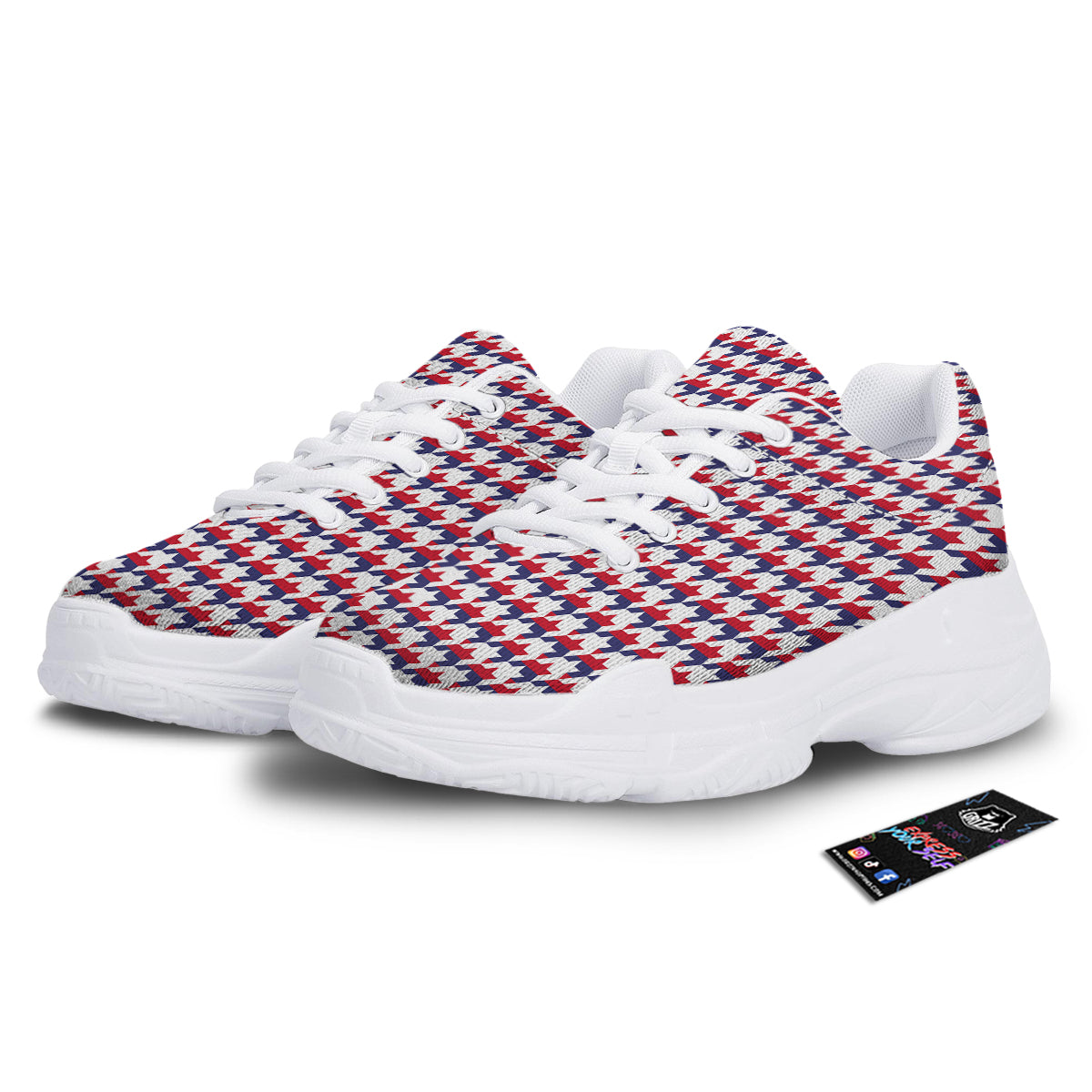 Houndstooth American Print Pattern White Chunky Shoes-grizzshop