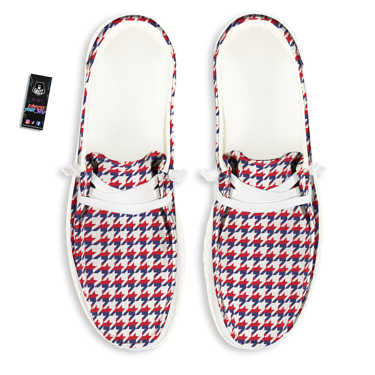 Houndstooth American Print Pattern White Loafers-grizzshop