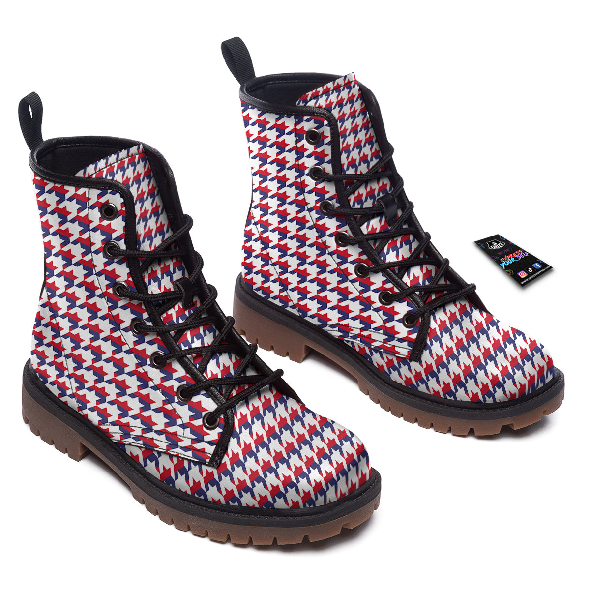 Houndstooth American Print Pattern Work Boots-grizzshop